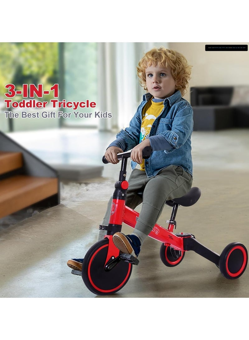 Kimaya 3-in-1 Baby Tricycle with 3 Wheels, Kids Pedal Tricycle for 1-4 Years Old, Toddler Tricycle for Indoor-Outdoor, Balance Bike with Removable Pedal for Boys and Girls (Red)  - Image 2