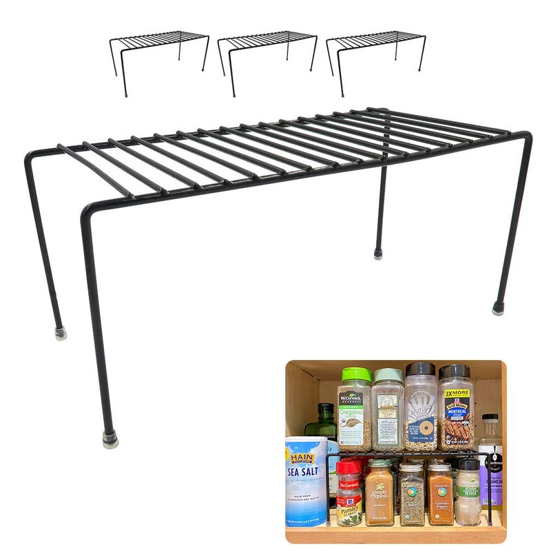 Evelots Kitchen Cabinet Wire Shelf OrganizerRack  4 Pack Sturdy Metal Shelf Risers  Double Your Counter Space  Great for Kitchen Freezer Pantry and Bathroom  Rustproof  Black
