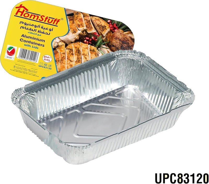 HomStuff Aluminium Foil Container with Lid 83120 (1200 ml), Pack of 10 pcs - Image 3