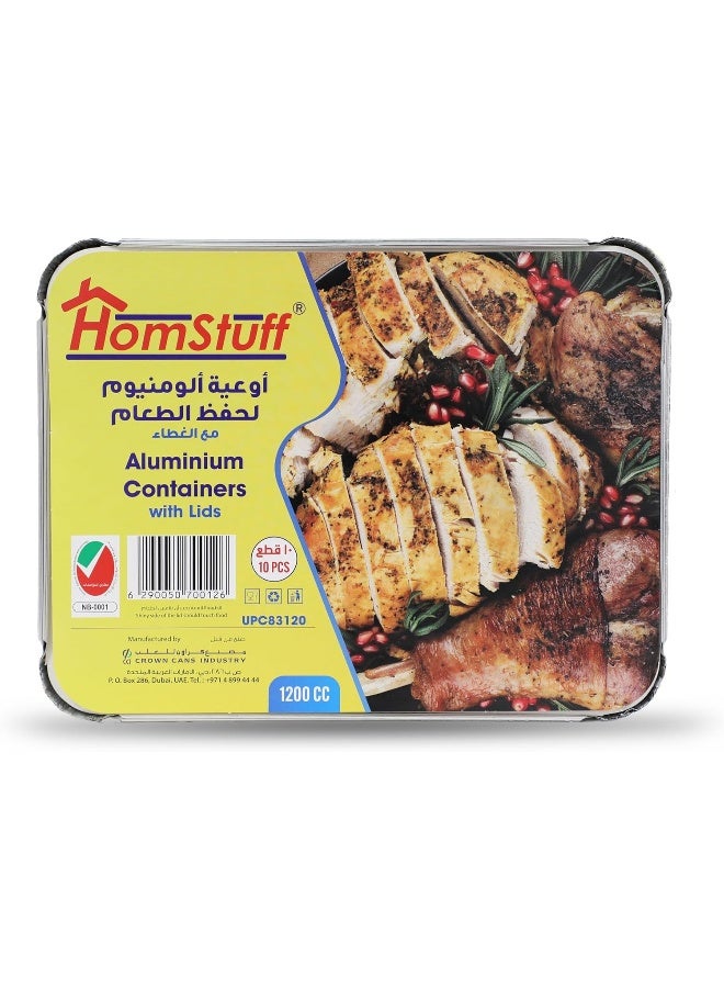 HomStuff Aluminium Foil Container with Lid 83120 (1200 ml), Pack of 10 pcs - Image 1