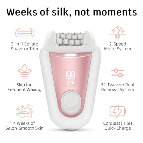 YHC Epilator for Women – Cordless 2-in-1 Hair Removal with 32 Tweezers, Rechargeable Electric Shaver for Legs, Arms & Body - Image 3