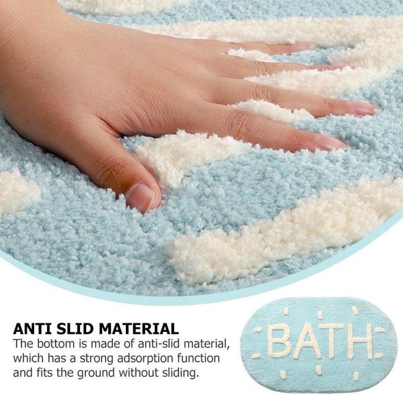 Anti-Skid Bath Mat Blue 50x80cm Absorbent Non-Slip Bathroom Floor Rug for Toilet Entrance and Bedroom Doorway - Image 4