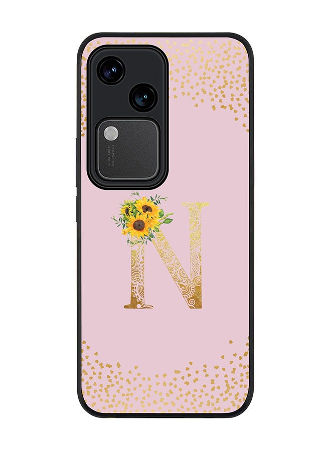 Stylizedd Rugged Black edge case for Vivo V30 5G, Flexible Cover -  Custom Monogram Initial Letter Mandala Floral Pattern Alphabet - N  (Pink )  - Image 1