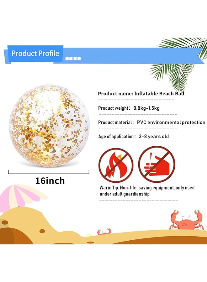 KASTWAVE Inflatable Beach Ball Confetti Beach Balls Transparent Swimming Pool Balls Glitter Beach Ball For Water Play Toy Summer Parties Birthday Pool Party Favors (16 Inch) - Image 5