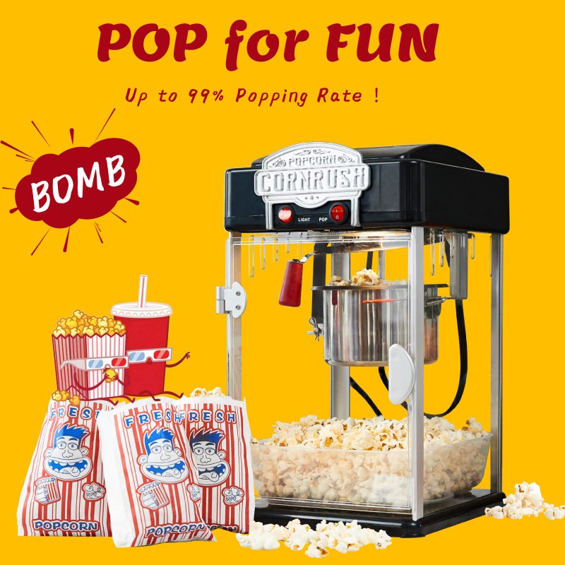 CORNRUSH Popcorn Popper Machine-4 OZ Vintage Professional Popcorn Maker Theater Style with Nonstick Kettle Warming Light and Serving Scoop. (Black) - Image 2