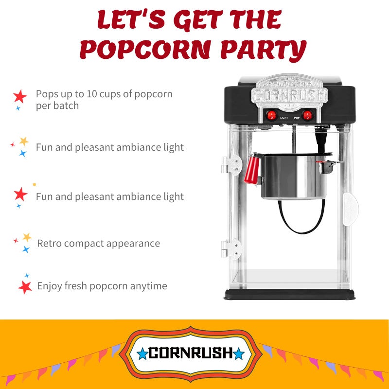 CORNRUSH Popcorn Popper Machine-4 OZ Vintage Professional Popcorn Maker Theater Style with Nonstick Kettle Warming Light and Serving Scoop. (Black) - Image 3