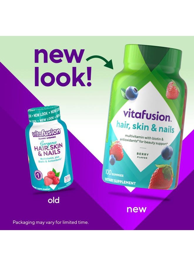Vitafusion Gorgeous Hair, Skin Nails Multivitamin Gummy Vitamins, plus Biotin and Antioxidant vitamins CE, Raspberry Flavor, 100ct (33 day supply), from America's Number One Gummy Vitamin Brand  - Image 2