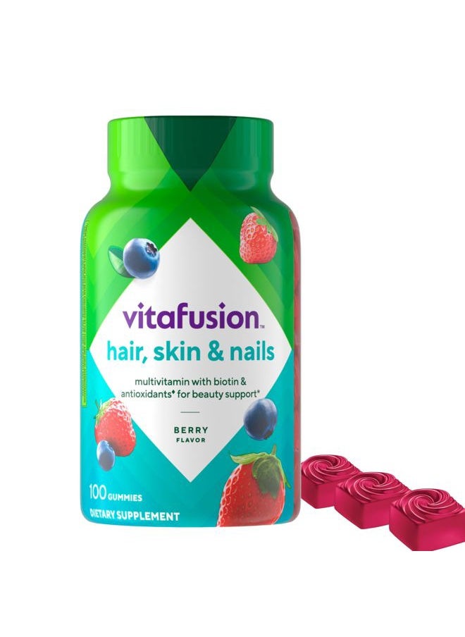 Vitafusion Gorgeous Hair, Skin Nails Multivitamin Gummy Vitamins, plus Biotin and Antioxidant vitamins CE, Raspberry Flavor, 100ct (33 day supply), from America's Number One Gummy Vitamin Brand  - Image 1