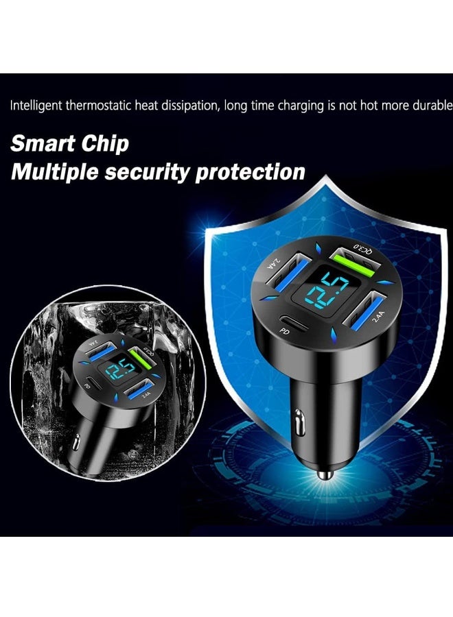 شاحن سيارة بمحول USB مع فولت متر 4 مداخل USB نوع C منفذ PD 3.1/QC 3.0 شحن سريع جداً قابس الولاعة في السيارة - Image 5