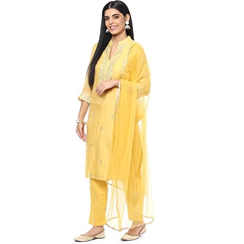 Biba Women Polyester Blend Embroidery Salwar Kurta Dupatta(Skdassorted8491_Yellow_32) - Image 2