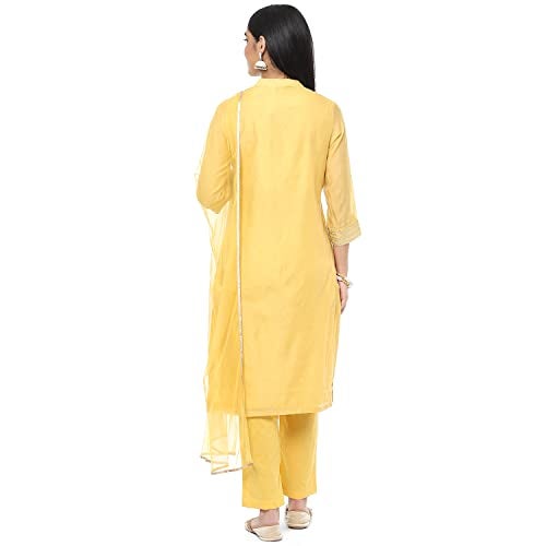 Biba Women Polyester Blend Embroidery Salwar Kurta Dupatta(Skdassorted8491_Yellow_32) - Image 4