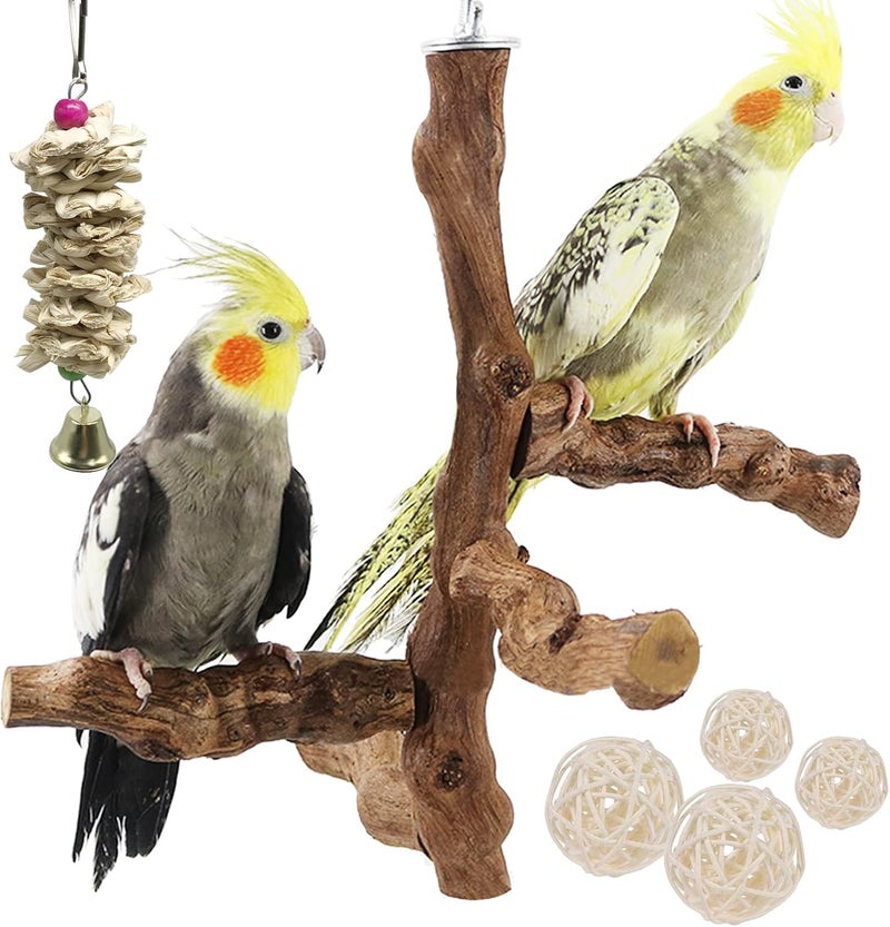 Allazone 6 PCS Bird Perch Natural with Chewing Toys Natural Grapevine Bird Stand Grape Stick Natural Bird Parrot Perch Standfor Parrots, Parakeets Cockatiels, Conures, Macaws, Love Birds - Image 1