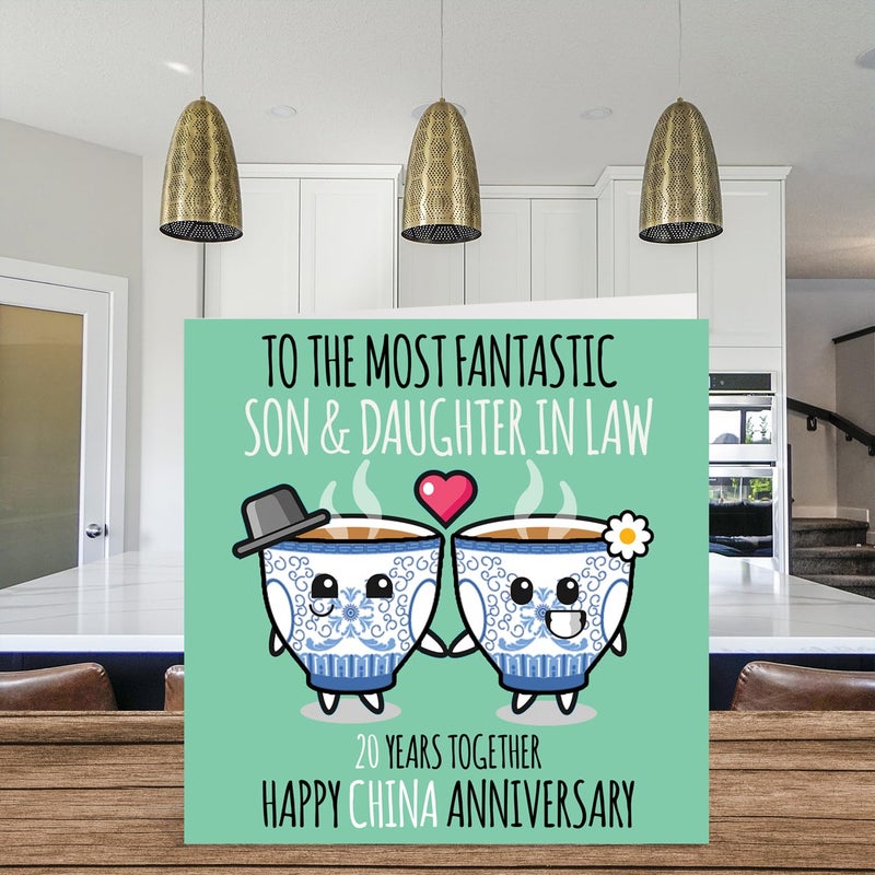 Stuff4 Cute China Anniversary Card for Son & Daughter In Law - 20 Years Together - Happy 20th Wedding Anniversary Cards for Daughter In Law Son  5.7 x 5.7 Inch Greeting Cards for Twentieth Anniversaries - Image 3