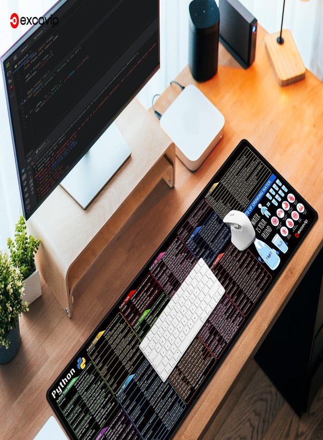 excovip Python Commands Shortcuts Mouse Pad -90x30x0.2 cm Extended Large Cheat Sheet Mousepad PC Office Spreadsheet Keyboard Mouse Mat Non-Slip Stitched Edge 0402 - Image 3