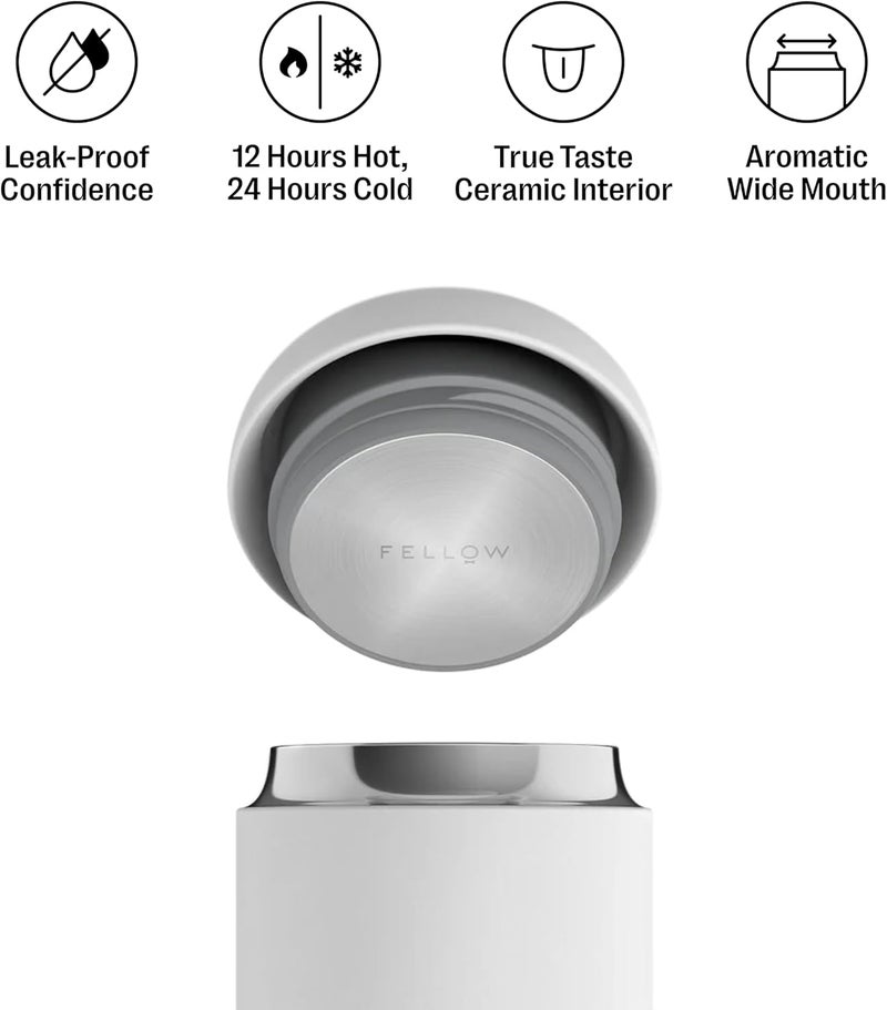 FELLOW Carter Everywhere Mug, Vacuum Insulated W/True Taste Ceramic Coating, Matte White 12Oz, 852212007823 - Image 2