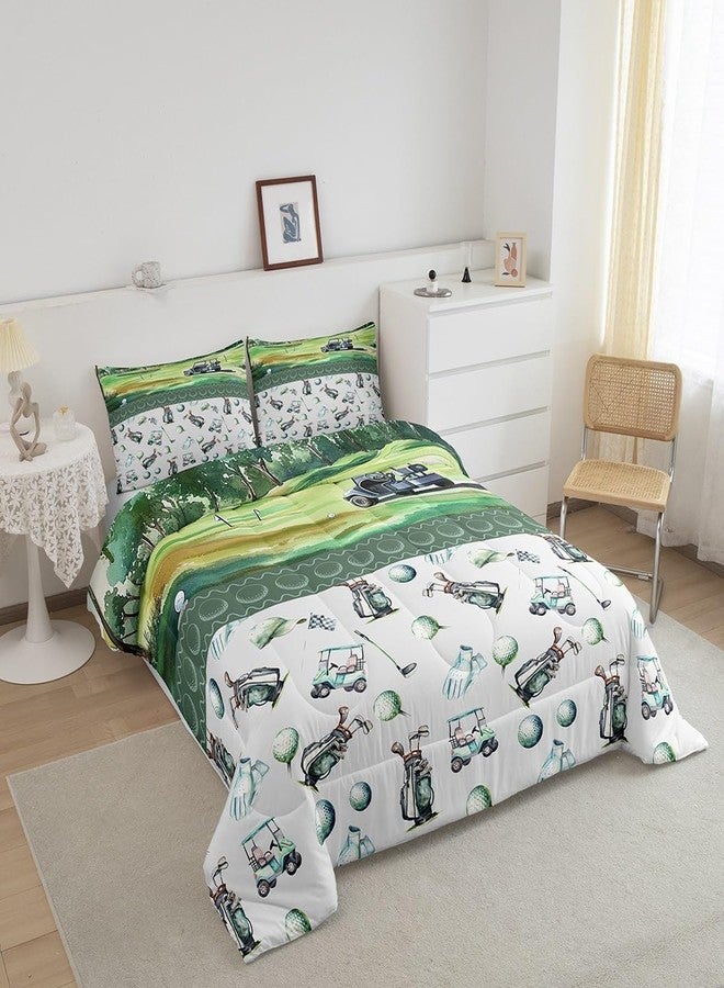 Homewish Golf Comforter Set King Size,Boys Sports Ball Games Themed Bedding Set All Season Quilt Set,Watercolor Golf Club Green Course Microfiber Polyester Down Comforter - Image 3