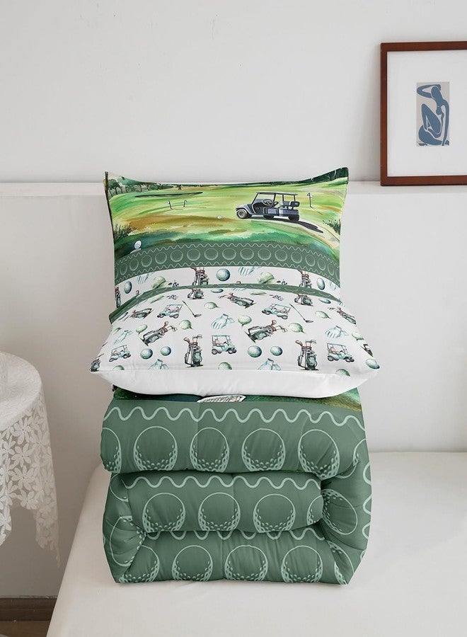 Homewish Golf Comforter Set King Size,Boys Sports Ball Games Themed Bedding Set All Season Quilt Set,Watercolor Golf Club Green Course Microfiber Polyester Down Comforter - Image 5