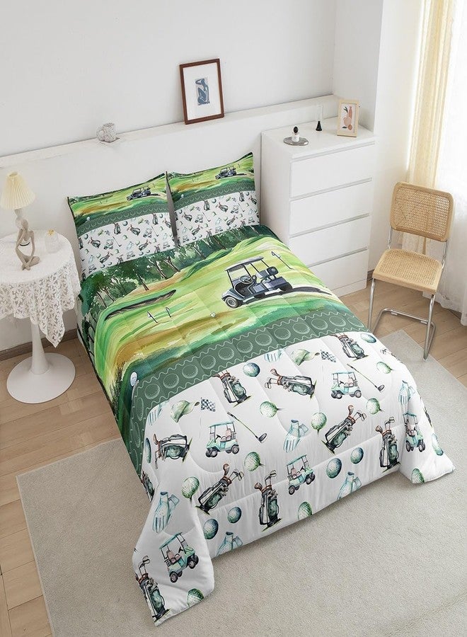 Homewish Golf Comforter Set King Size,Boys Sports Ball Games Themed Bedding Set All Season Quilt Set,Watercolor Golf Club Green Course Microfiber Polyester Down Comforter - Image 4
