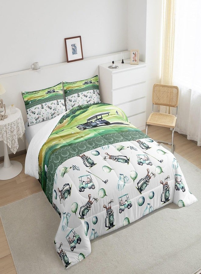 Homewish Golf Comforter Set King Size,Boys Sports Ball Games Themed Bedding Set All Season Quilt Set,Watercolor Golf Club Green Course Microfiber Polyester Down Comforter - Image 2