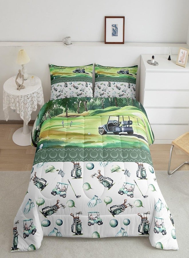 Homewish Golf Comforter Set King Size,Boys Sports Ball Games Themed Bedding Set All Season Quilt Set,Watercolor Golf Club Green Course Microfiber Polyester Down Comforter - Image 1