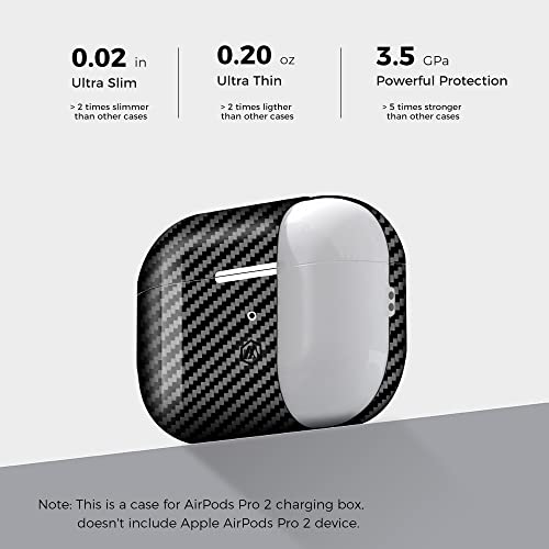 MONOCARBON حافظة MONOCARBON من ألياف الكربون الحقيقية لسماعات Airpods Pro الجيل الثاني مع حبل، غلاف صلب واقي رفيع مضاد للخدش لسماعات Airpods Pro 2 متوافق مع شحن MagSafe اللاسلكي - أسود لامع من قماش تويل - Image 2