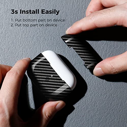 MONOCARBON حافظة MONOCARBON من ألياف الكربون الحقيقية لسماعات Airpods Pro الجيل الثاني مع حبل، غلاف صلب واقي رفيع مضاد للخدش لسماعات Airpods Pro 2 متوافق مع شحن MagSafe اللاسلكي - أسود لامع من قماش تويل - Image 3