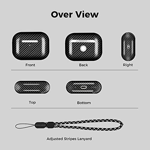 MONOCARBON حافظة MONOCARBON من ألياف الكربون الحقيقية لسماعات Airpods Pro الجيل الثاني مع حبل، غلاف صلب واقي رفيع مضاد للخدش لسماعات Airpods Pro 2 متوافق مع شحن MagSafe اللاسلكي - أسود لامع من قماش تويل - Image 5
