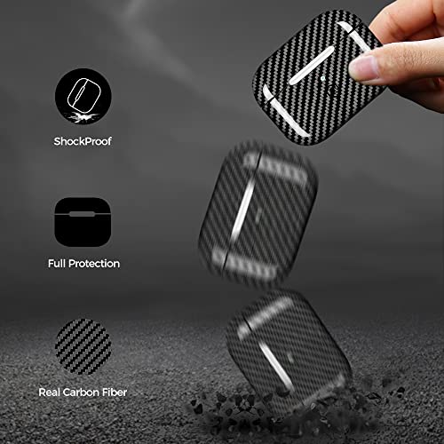 MONOCARBON حافظة MONOCARBON من ألياف الكربون الحقيقية لسماعات Airpods Pro الجيل الثاني مع حبل، غلاف صلب واقي رفيع مضاد للخدش لسماعات Airpods Pro 2 متوافق مع شحن MagSafe اللاسلكي - أسود لامع من قماش تويل - Image 4