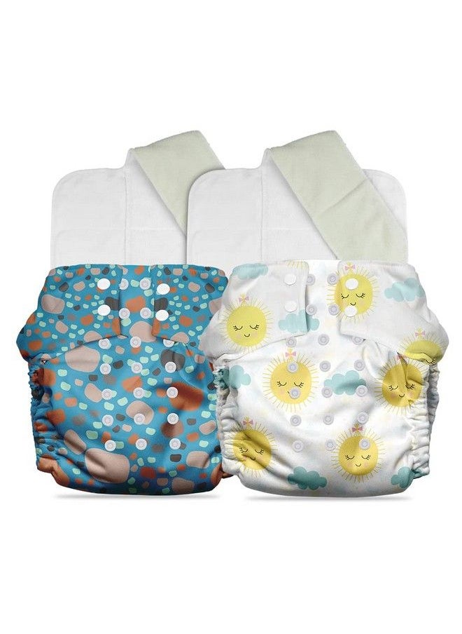 Mother Sparsh Plant Powered Cloth Diaper For Babies Free Size ; Medical Grade Fabric With 100% Organic Cotton ; Reusable 13 Layer Breathable Soaker With Built In Booster Pad ; Pack Of 2 (Pebbles&S.Sun)  - Image 1