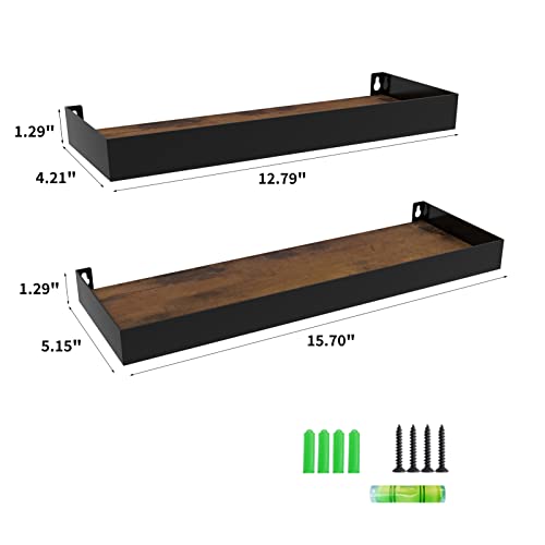 RLAVBL Wall Shelves Set of 2, Rustic Storage Wood Wall Mounted Floating Shelves for Bedroom Living Room Kitchen - Image 2