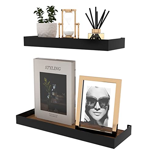 RLAVBL Wall Shelves Set of 2, Rustic Storage Wood Wall Mounted Floating Shelves for Bedroom Living Room Kitchen - Image 3