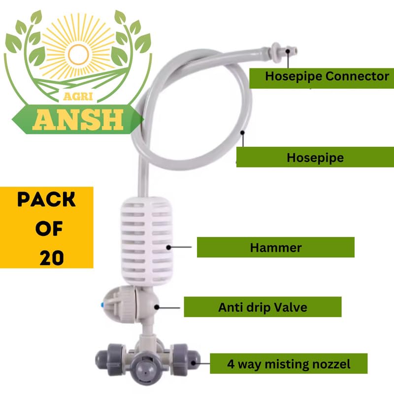 AGRIANSH Irrigation Fogger Sprayer System Mist Cooling Kit 4 Way Assembly Unit with Check Valve for Garden, Farm, Agriculture, Green houses, Poultry Farm-Pack of 20 - Image 4