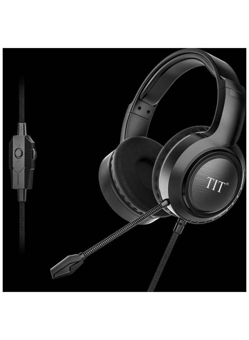 TIT TH-614 Wired Over-Ear Gaming Headphones with Flexible  Microphone, Volume Control, 3.5mm Interface,Headset with 40mm Drivers Unit, Deep Bass for Computer Games,Playstations, Music, Movies, and Universal Device Compatibility - Black - Image 1