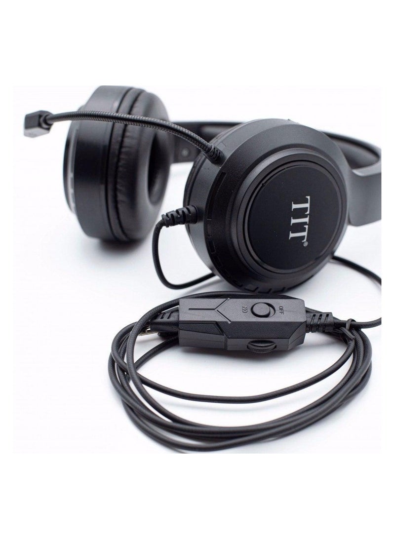 TIT TH-614 Wired Over-Ear Gaming Headphones with Flexible  Microphone, Volume Control, 3.5mm Interface,Headset with 40mm Drivers Unit, Deep Bass for Computer Games,Playstations, Music, Movies, and Universal Device Compatibility - Black - Image 4