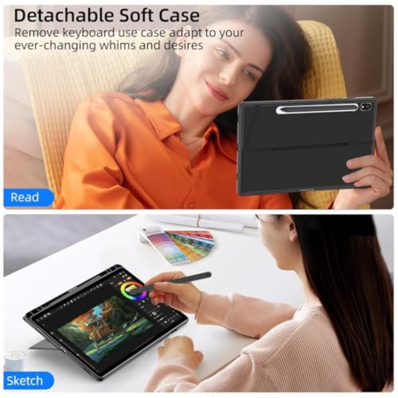 حافظة لوحة مفاتيح قابلة للفصل لجهاز Galaxy Tab S9/S9 FE/S10 FE/S10 Lite لجهاز Samsung Galaxy Tab S9، S9 FE، S10 FE S10 Lite 10.9/11 بوصة، لوحة تتبع متعددة اللمس، حامل أقلام رصاص، حامل قابل للتعديل - Image 5