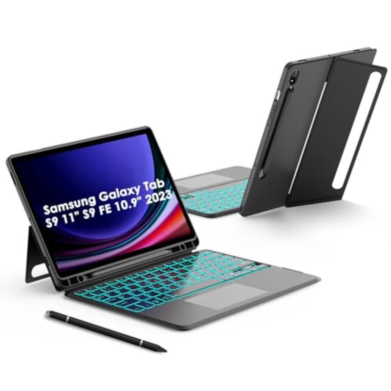 حافظة لوحة مفاتيح قابلة للفصل لجهاز Galaxy Tab S9/S9 FE/S10 FE/S10 Lite لجهاز Samsung Galaxy Tab S9، S9 FE، S10 FE S10 Lite 10.9/11 بوصة، لوحة تتبع متعددة اللمس، حامل أقلام رصاص، حامل قابل للتعديل - Image 1