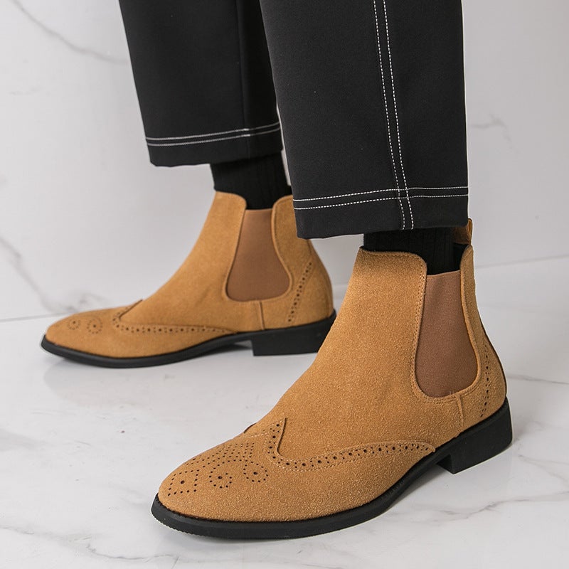 High-Top Leather Boots For Men 2026 Martin Boots Carved Chelsea Boots Suede Fashion Large Size Leather Boots For Men - Image 2