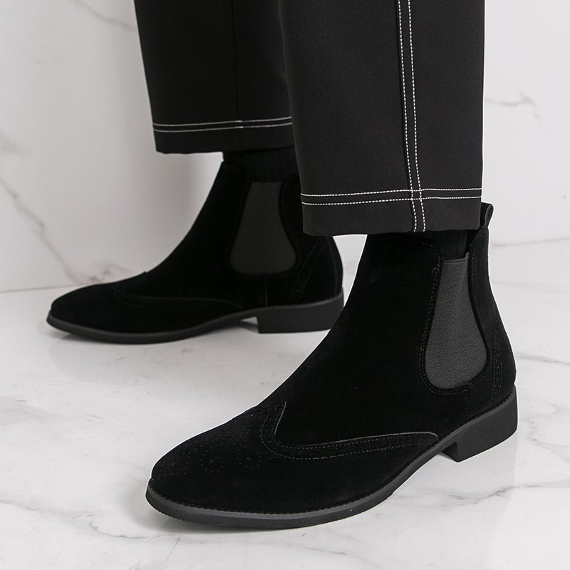 High-Top Leather Boots For Men 2026 Martin Boots Carved Chelsea Boots Suede Fashion Large Size Leather Boots For Men - Image 3