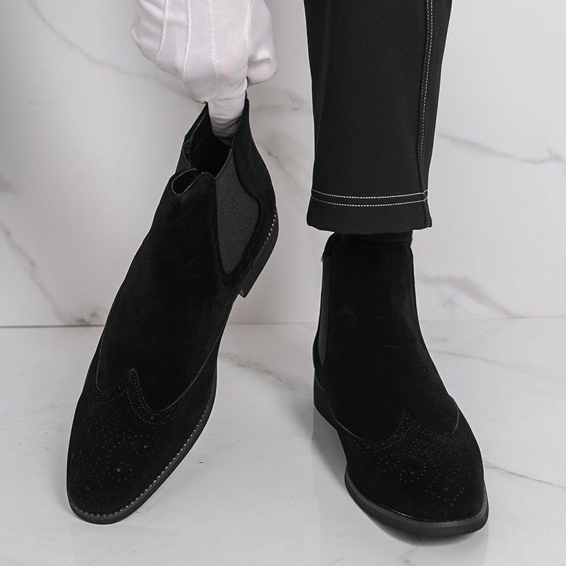 High-Top Leather Boots For Men 2026 Martin Boots Carved Chelsea Boots Suede Fashion Large Size Leather Boots For Men - Image 5