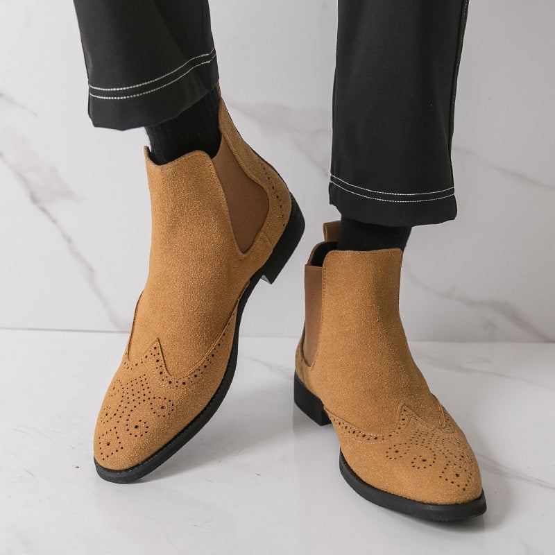High-Top Leather Boots For Men 2026 Martin Boots Carved Chelsea Boots Suede Fashion Large Size Leather Boots For Men - Image 4