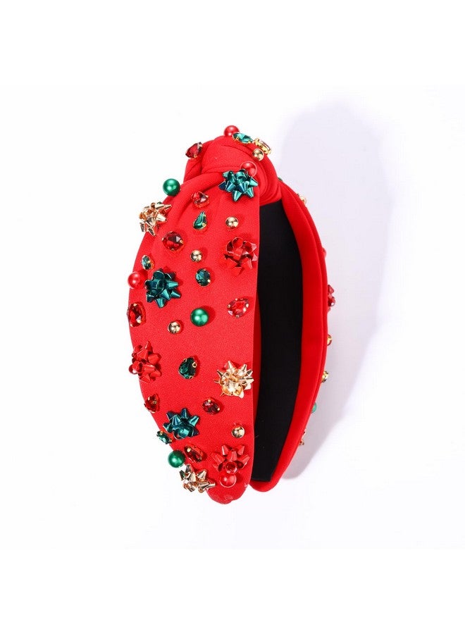 سيالكسهيني عصابة رأس عيد الميلاد للنساء مكونة من قطعتين - عصابة رأس على شكل قوس عيد الميلاد وشجرة معقودة بعقدة علوية مرصعة باللؤلؤ والكريستال الأخضر والأحمر - إكسسوارات شعر احتفالية للعطلات - هدايا للحفلات - Image 5