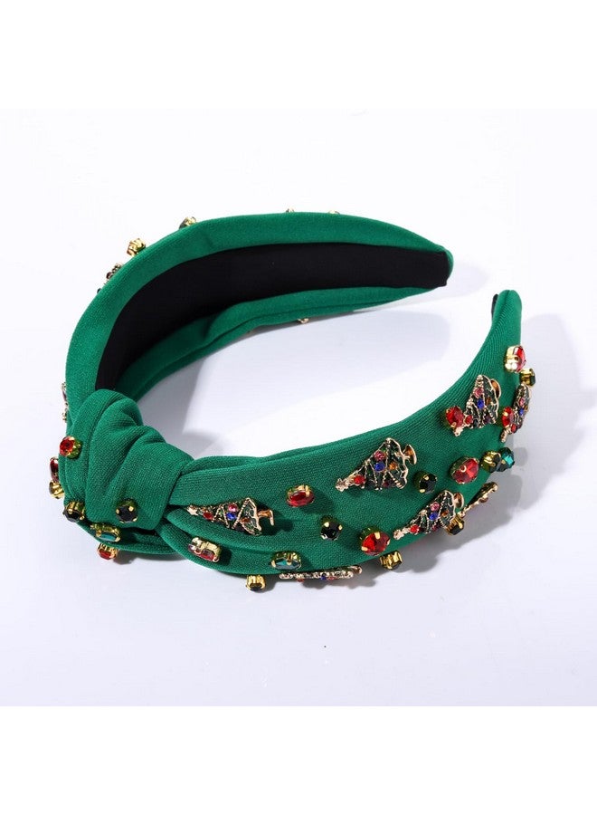 سيالكسهيني عصابة رأس عيد الميلاد للنساء مكونة من قطعتين - عصابة رأس على شكل قوس عيد الميلاد وشجرة معقودة بعقدة علوية مرصعة باللؤلؤ والكريستال الأخضر والأحمر - إكسسوارات شعر احتفالية للعطلات - هدايا للحفلات - Image 2