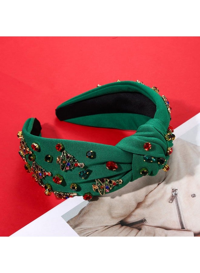 سيالكسهيني عصابة رأس عيد الميلاد للنساء مكونة من قطعتين - عصابة رأس على شكل قوس عيد الميلاد وشجرة معقودة بعقدة علوية مرصعة باللؤلؤ والكريستال الأخضر والأحمر - إكسسوارات شعر احتفالية للعطلات - هدايا للحفلات - Image 3