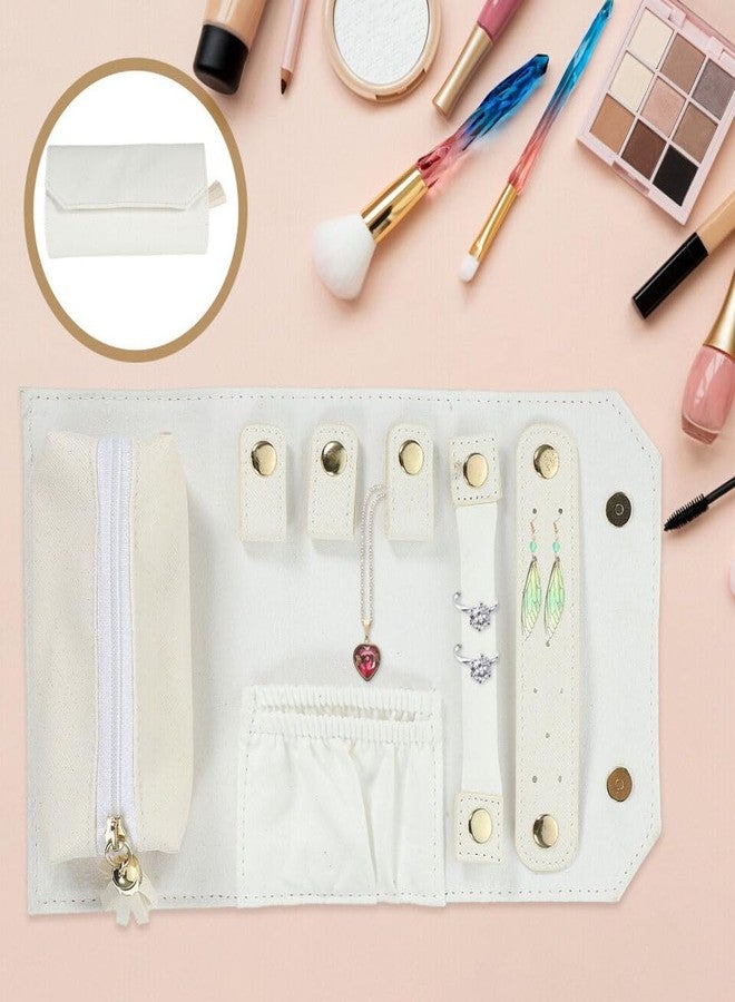 Mluffy Travel Jewelry Organizer, Portable Jewelry Roll | Mini Size & Light Weight Jewelry Storage Organizer Bag for Women's (White) (Pack Of 1) - Image 5