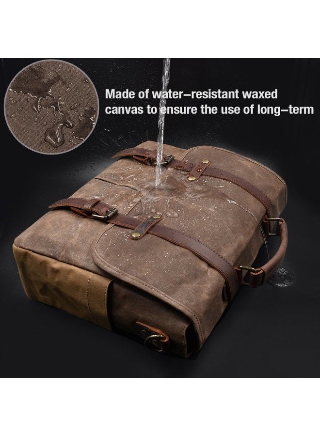 NEWHEY Mens Messenger Bag 15.6 Inch Waterproof Vintage Genuine Leather Waxed Canvas Briefcase Large Satchel Shoulder Bag Rugged Leather Computer Laptop Bag, Brown - Image 2