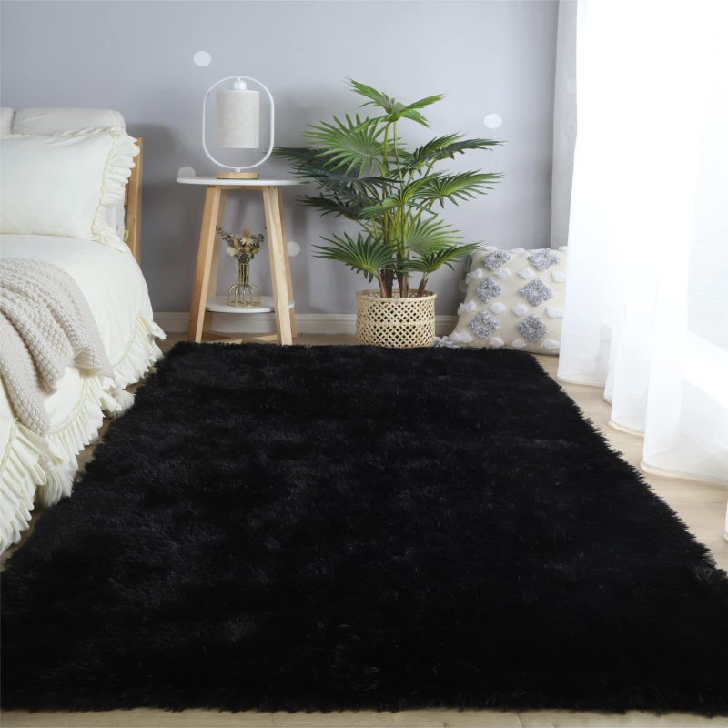 CAIYUECS Shag Area Rug,Indoor Ultra Soft Plush Rugs for Bedroom Living Room, Non-Skid Modern Nursery Faux Fur Rugs for Kids Room Home Decor (3x5 Feet, Black) - Image 4