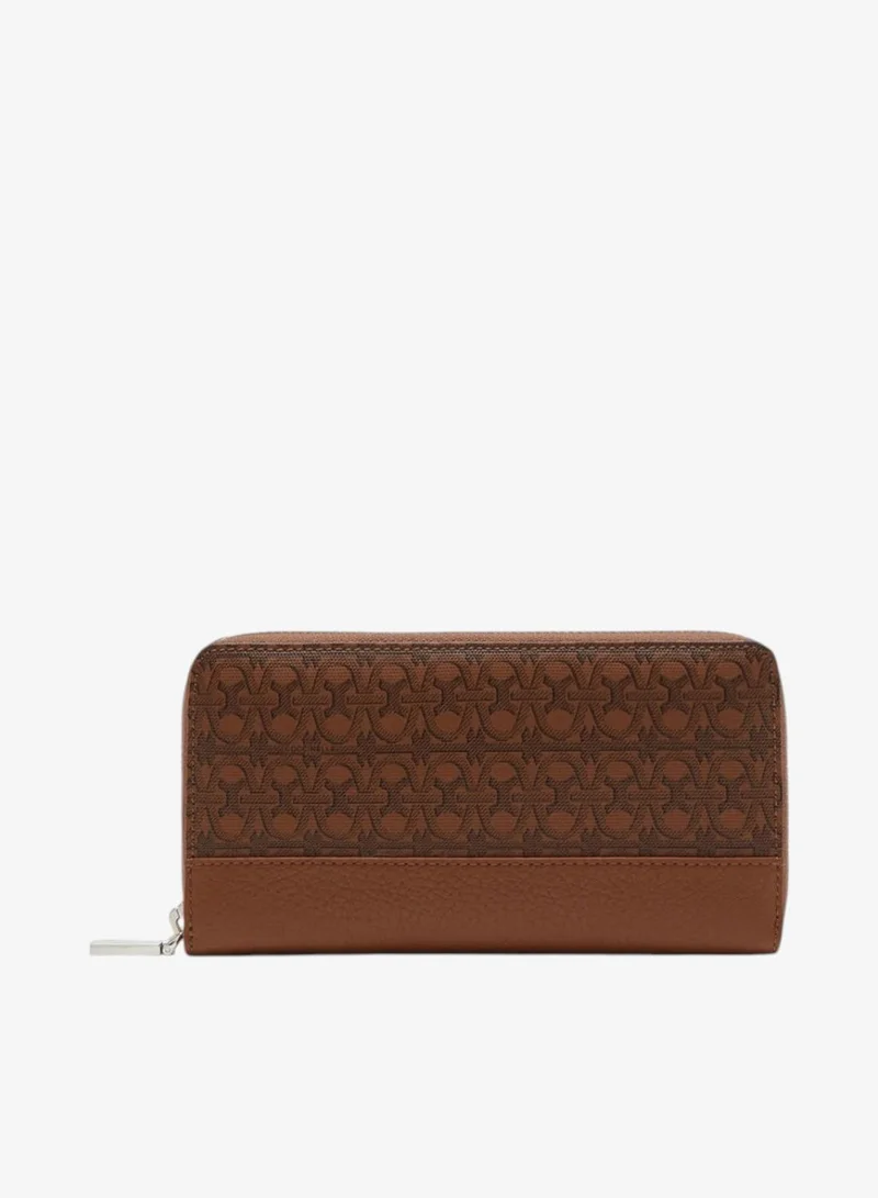 Metallic Coated Monogram Zip Around Wallet