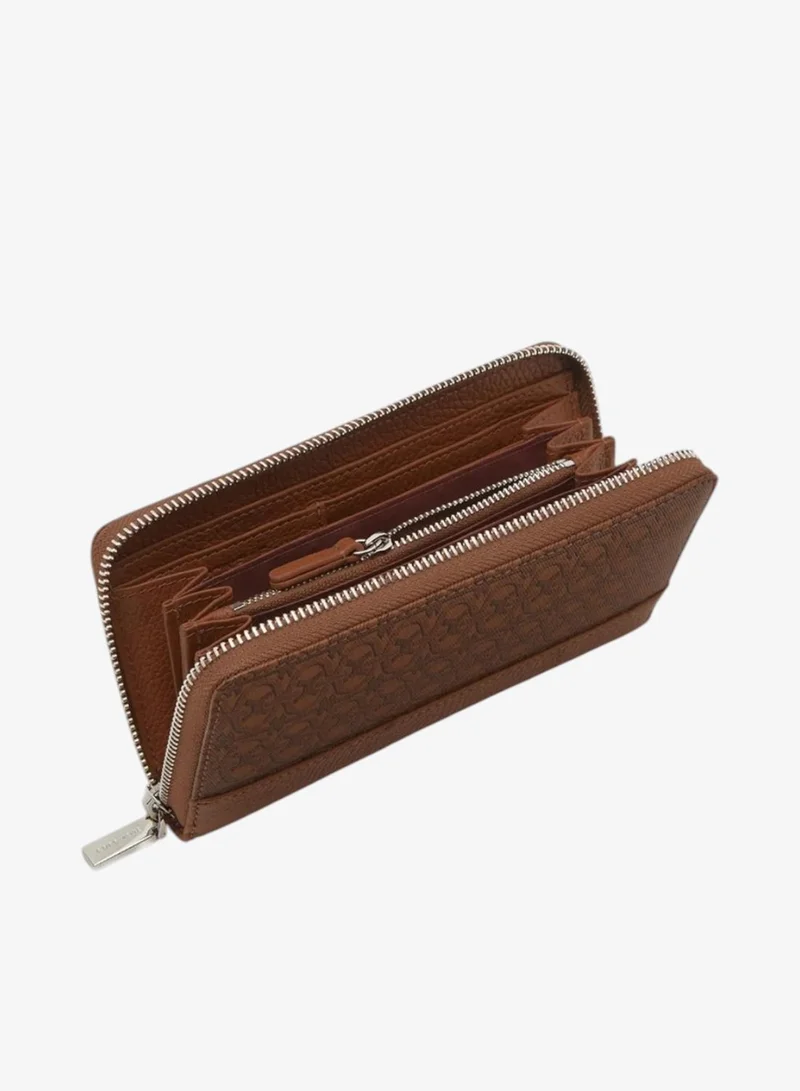 Coccinelle Brown Metallic Coated Monogram Zip Around Wallet for Women | Best Price UAE