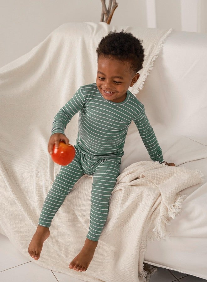 AVAUMA Stripe Pattern Newborn Baby Little Boys Girls Snug-Fit Pajamas Long sleeve Sets Pjs Kids Clothes (S/Olive Green) - Image 4