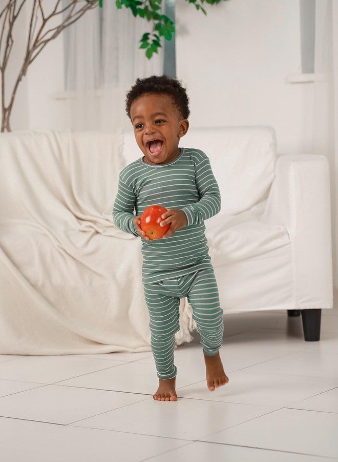 AVAUMA Stripe Pattern Newborn Baby Little Boys Girls Snug-Fit Pajamas Long sleeve Sets Pjs Kids Clothes (S/Olive Green) - Image 2